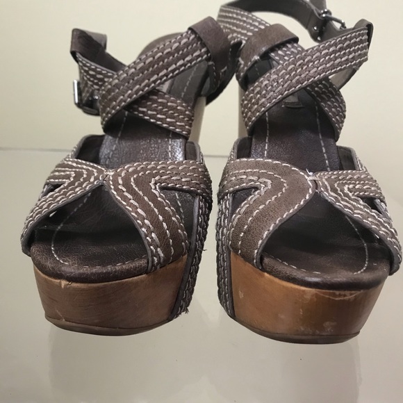 MIU MIU Strappy Leather Platform Wedge Heel Sandals Stitch Wood Ankle Strap Shoe - Picture 11 of 16